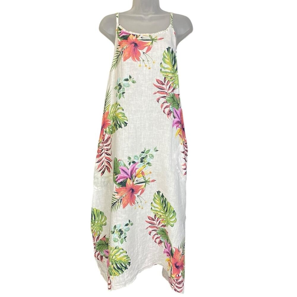 Lungo L'arno Italy Floral Linen Long Beach Dress Small